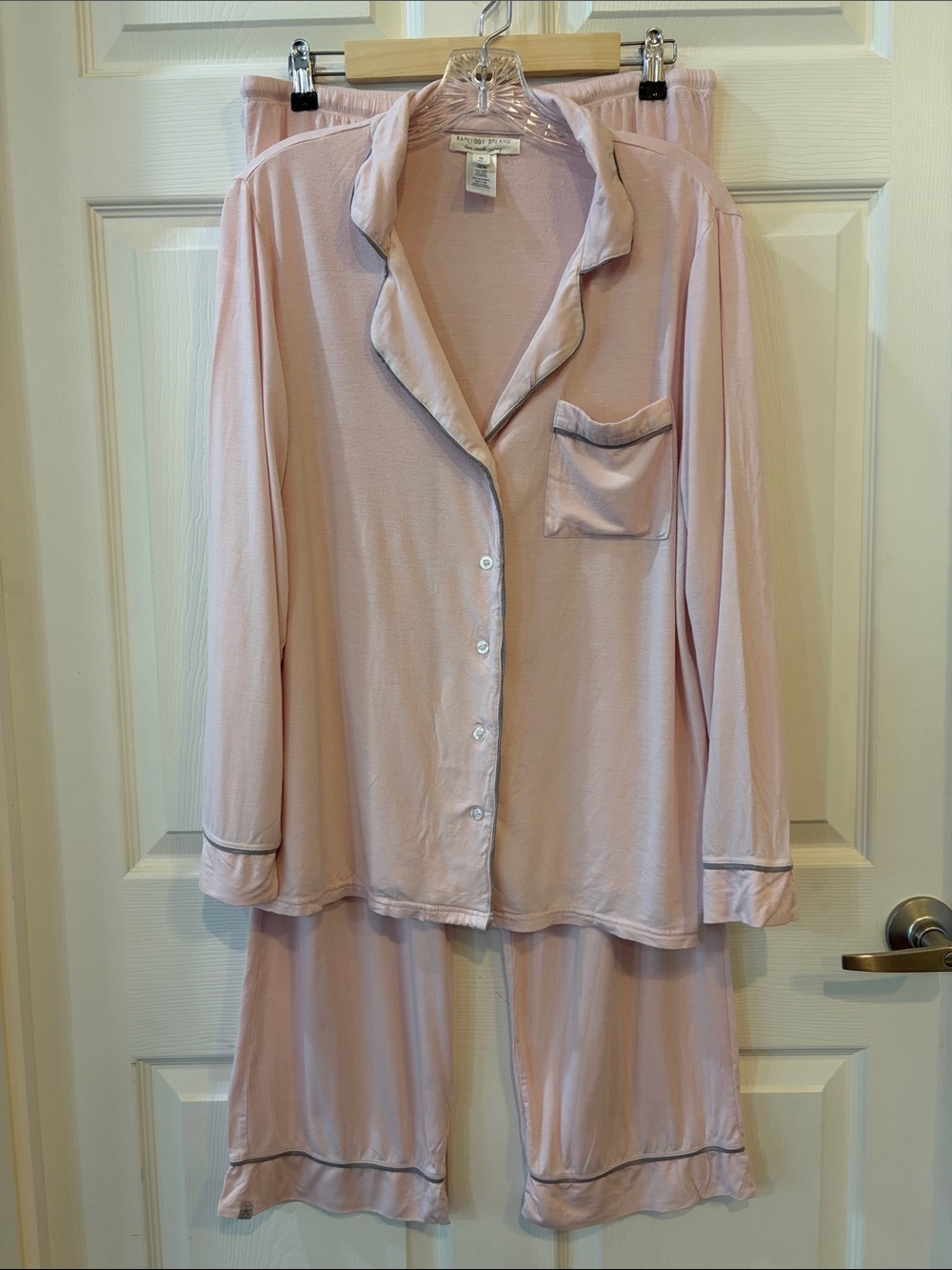 Barefoot Dreams Light Pink Long-Sleeve Pajama Set with Contrast Trim